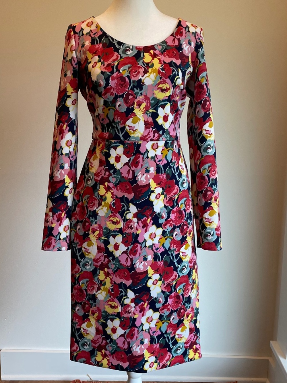 Betsey Johnson Scuba Floral Long Sleeve Midi Sheath Dress Whimsical Like New 8